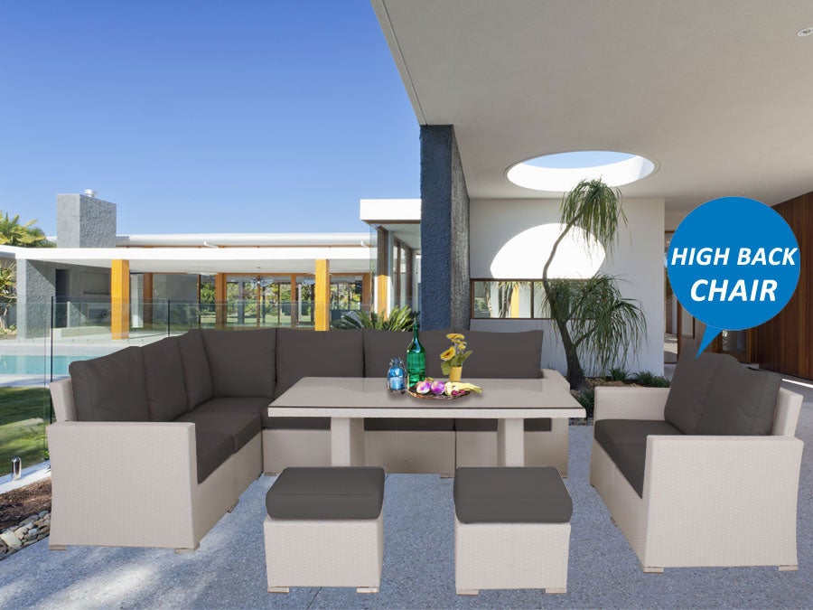 White Harmonia Wicker Outdoor Lounge Dining Set