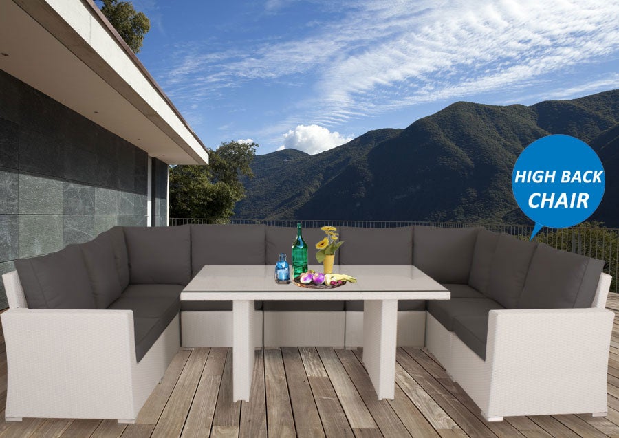 White Kensington Wicker Outdoor Lounge Dining Setting