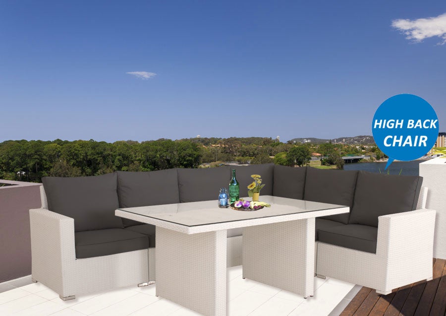 White Standford Wicker Outdoor Lounge Dining Setting