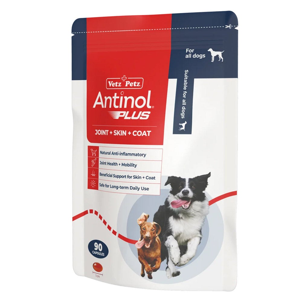 Antinol Plus Natural Anti Inflammatory Joint Mobility Skin And Coat Soft Gel Capsules For Dogs 90 Capsule