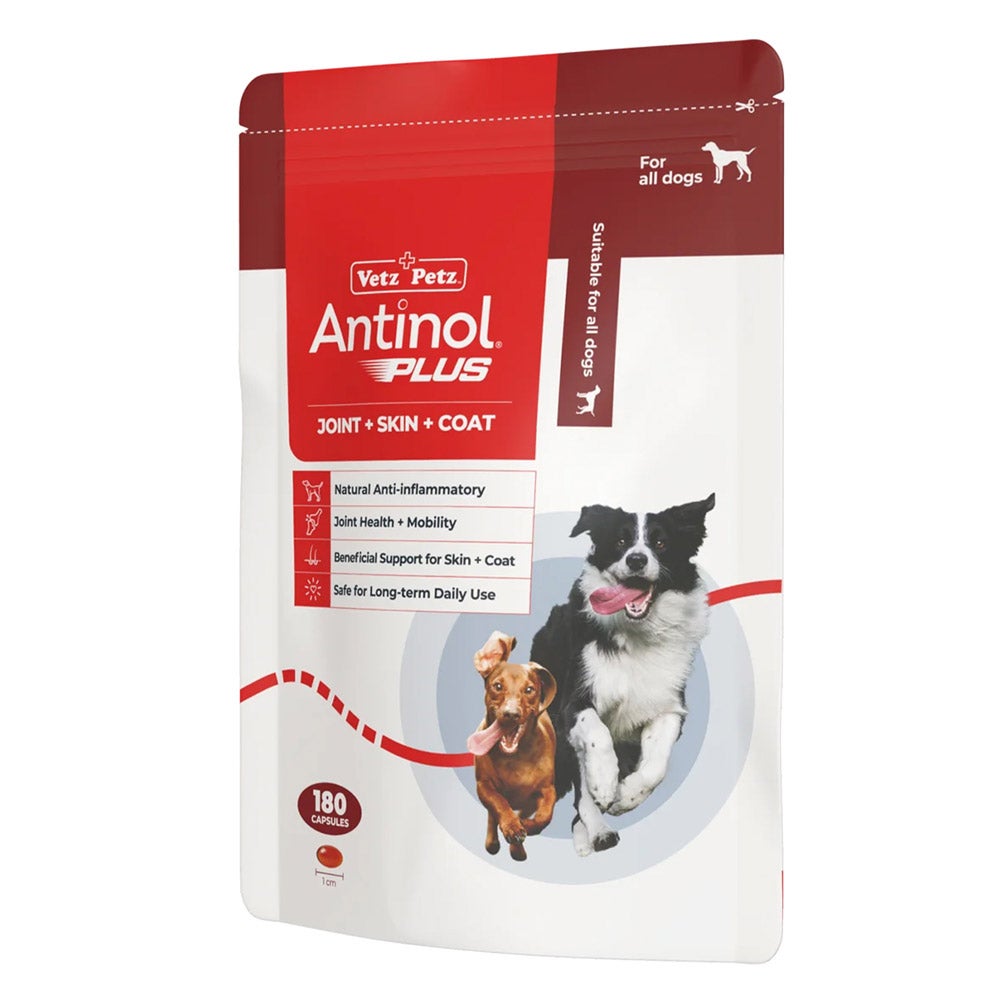 Antinol Plus Natural Anti Inflammatory Joint Mobility Skin And Coat Soft Gel Capsules For Dogs 180 Capsule