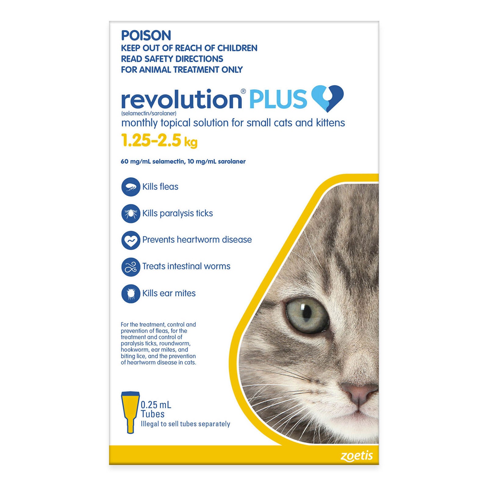 Revolution Plus For Kittens And Small Cats 1.25 - 2.5kg Yellow 6 Pack + 2 Free