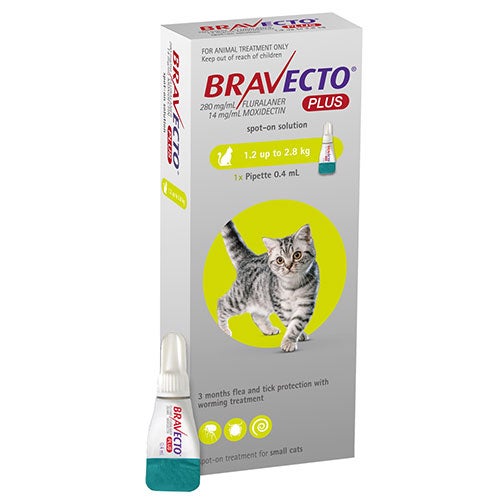 Bravecto Plus For Cats For Small Cats 1.2 - 2.8 Kg Green 1 Pack