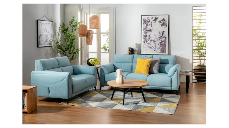 Fiona 3 + 2 Seater Fabric Sofa - Blue