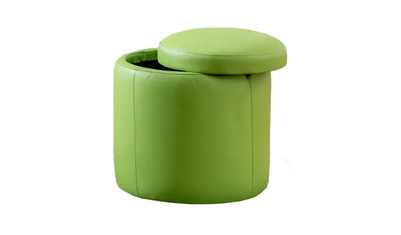 Ollo Round Leather Stool with Storage - Green