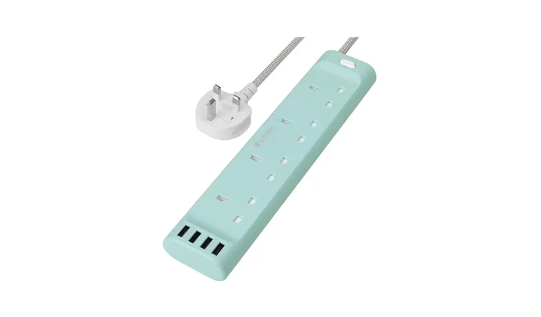 Verbatim 4 AC Outlets and 4 USB-A Ports 3250W Power Strip - Blue (66687)
