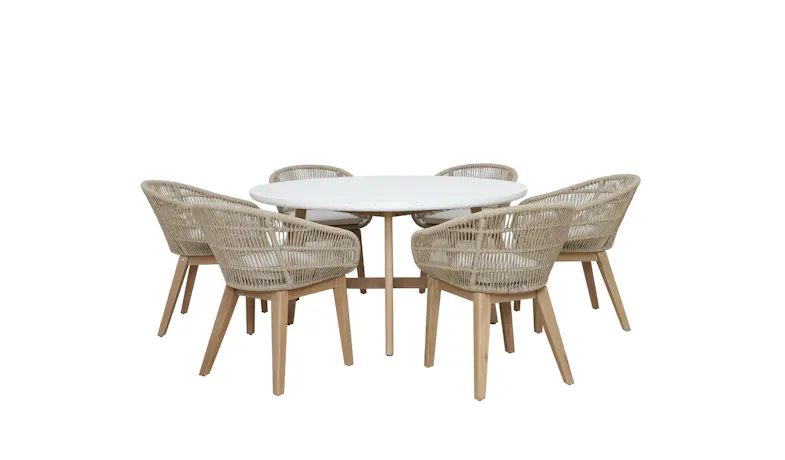 Talara Round Dining Table + Chair(1+6) - Light Teak