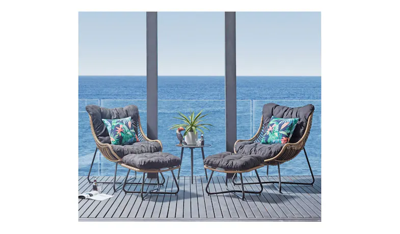 Dario 2pcs Lounge Chairs with Cushion + Coffee Table + Ottoman - Black