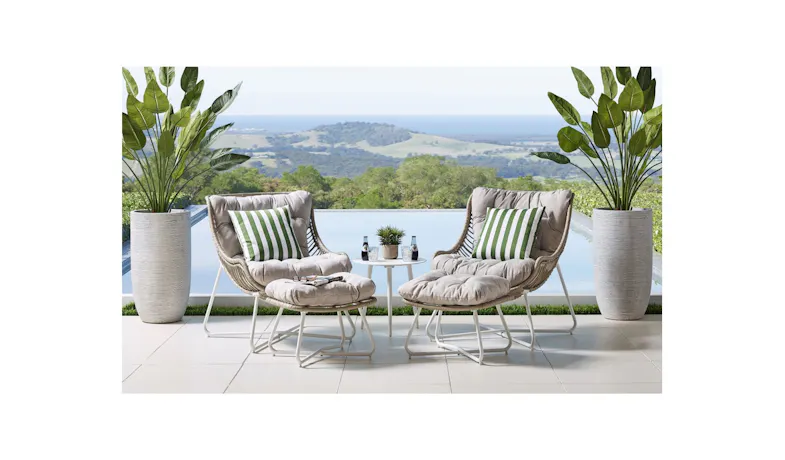 Dario 2pcs Lounge Chairs with Cushion + Coffee Table + Ottoman - White