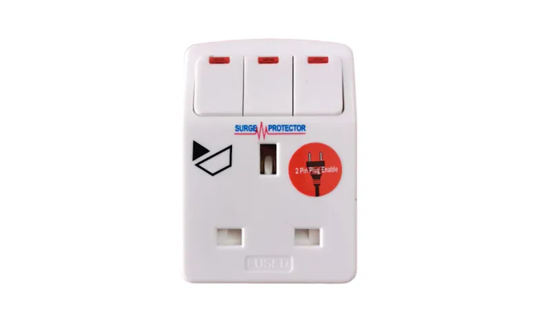 Zeatar 3 Pin 3 Way Adaptor Neon Light Surge Switch Control - White (Z 133N)