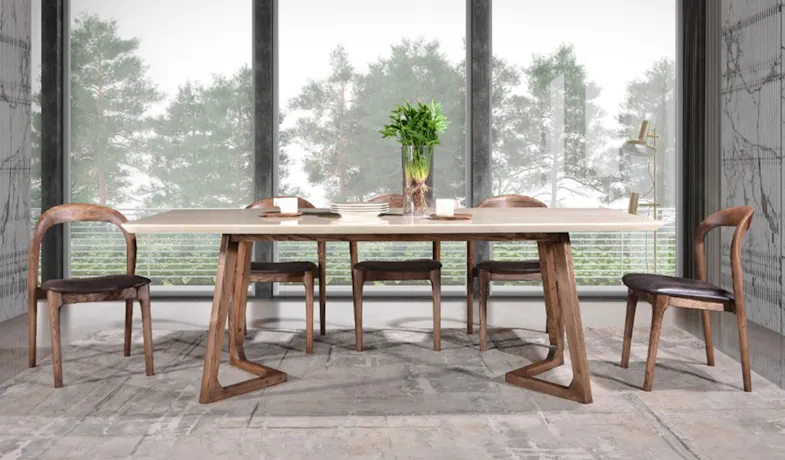 Fasta 1.8M Marble Dining Table with Wood Base (Table Only)