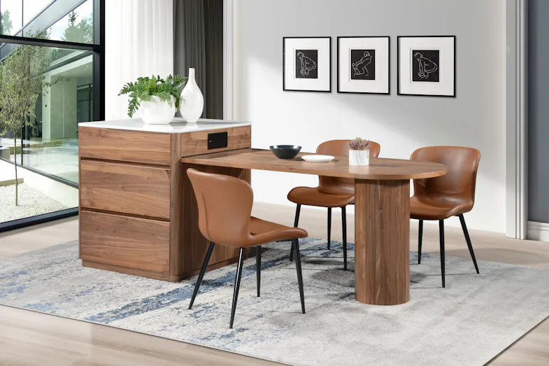 Compact Island Marble Dining Table - Natural Walnut