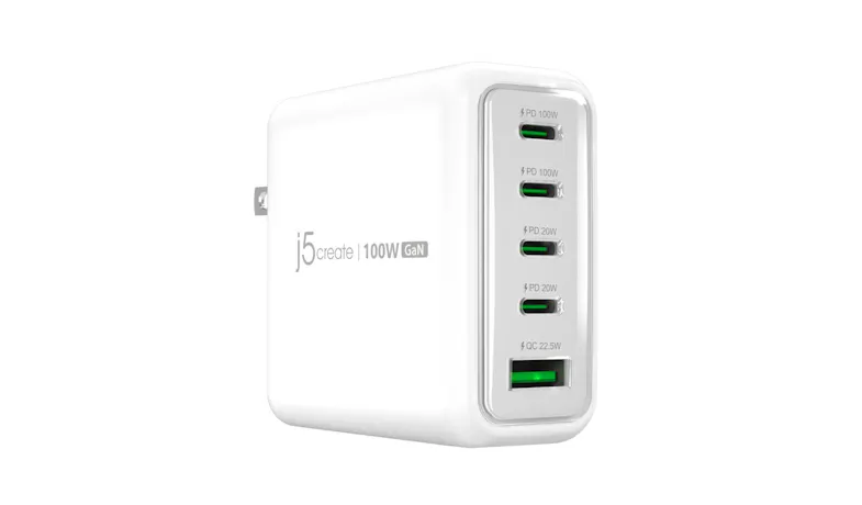 J5Create 100W Gan USB-C 5-Port Charger - White (JUP53100F)