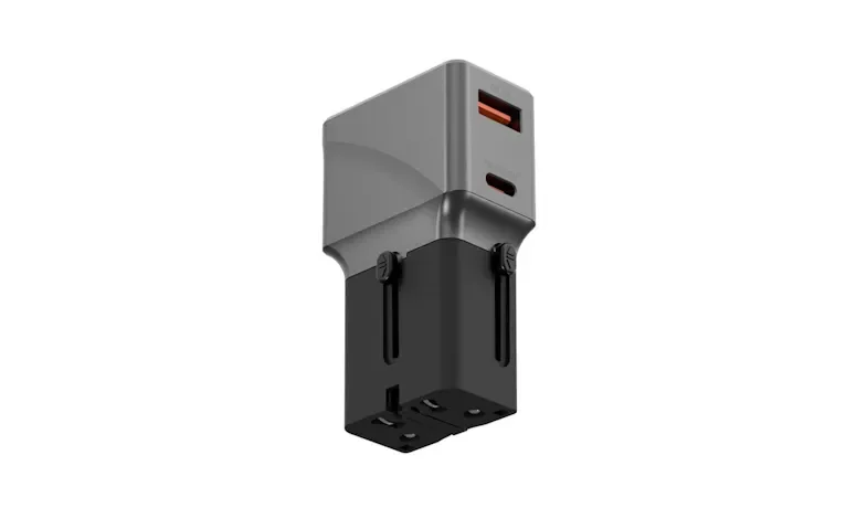 Energea TravelWorld 1-Port USB-C & 1-Port USB-A 25W PD Travel Adapter - Gunmetal Black (01942)