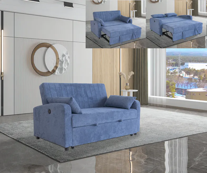 Laxon Standard Fabric Upholstery 2 Seater Sofa Bed - Blue