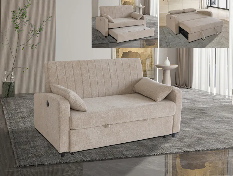 Laxon Standard Fabric Upholstery 2 Seater Sofa Bed - Beige
