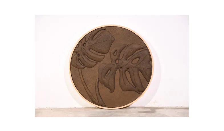 Raya Monstera Leaf Walldecor Round - Jute Brown