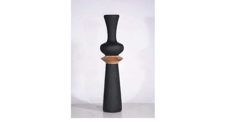 Vikara Combine Wood Large Vase - Dark Grey
