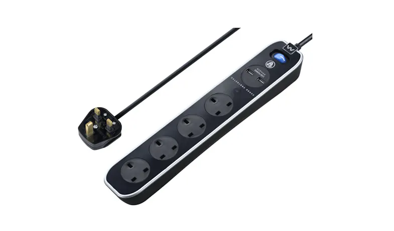 Masterplug 4 Socket 2M Switch & Surge Protection - Black (SRGLSU42PB-MPA)