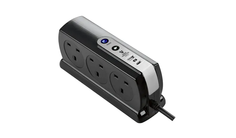 Masterplug 6 Socket 2M Surge + Switched Extension - Piano Black (SRGDSUAC2062PB)