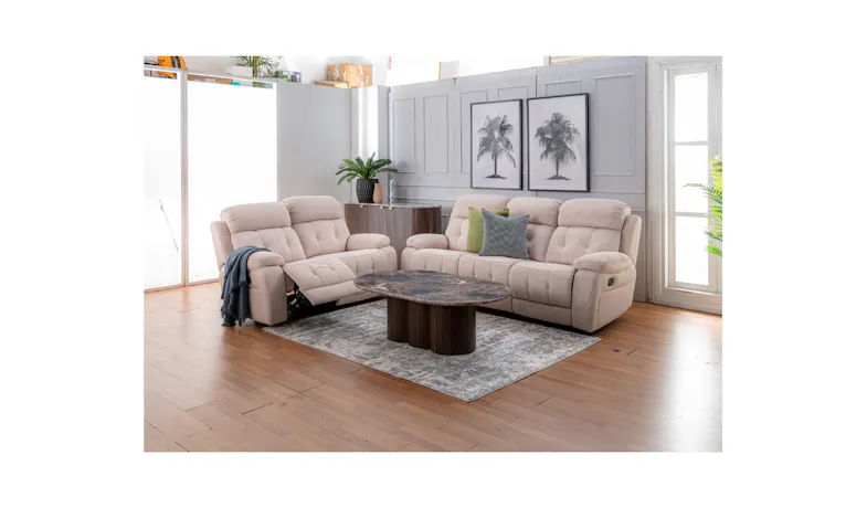 Elaine 2 Seater Easy Clean Fabric Manual Recliner Sofa - Beige
