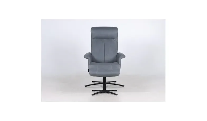 Furnsit Berlin Standard Size Fabric Recliner with Footstool (Black Steel Base) - Steel Blue