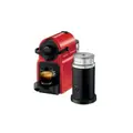 Nespresso Inissia C40 Ruby Red Coffee Machine & Aeroccino 3 Black Bundle