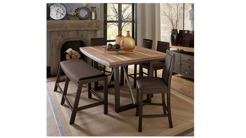 Hickory 1+4+Bench High Dining Set - Walnut