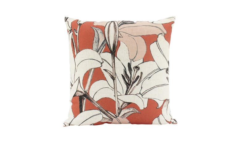 Nicholas Linen Lilies Cushion - Blue