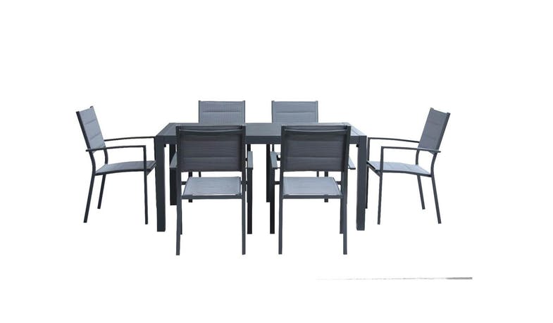 Bonnie 1+6 Rectangle Dining Table with 6 Dining Chairs - Gun Metal