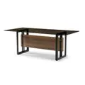 Cassia 7ft Rectangle Smoked Tempered Glass Dining Table - Brown / Natural Walnut