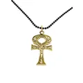 Egyptian Ankh Cross Pendant Black Ball Necklace in 9ct Gold