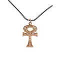 Egyptian Ankh Cross Pendant Black Ball Necklace in 9ct Rose Gold