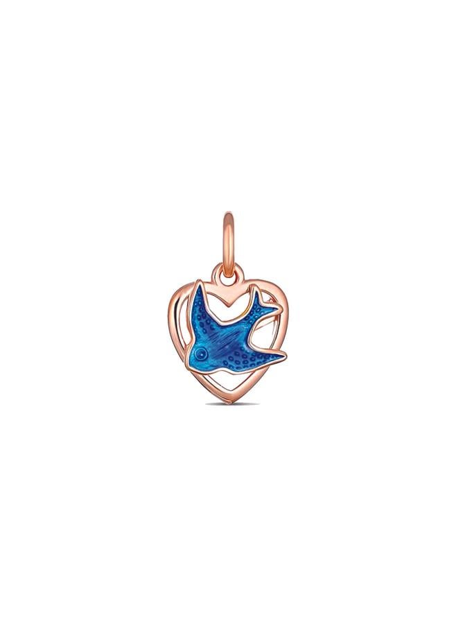 Bluebird Love Heart Charm Pendant in 9ct Rose Gold