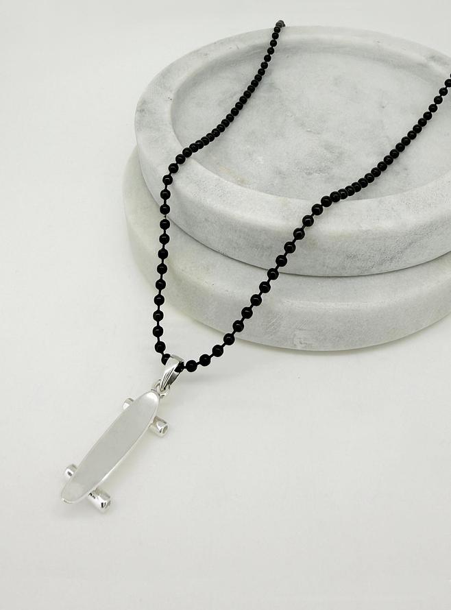 Skateboard Charm Pendant Necklace in Silver
