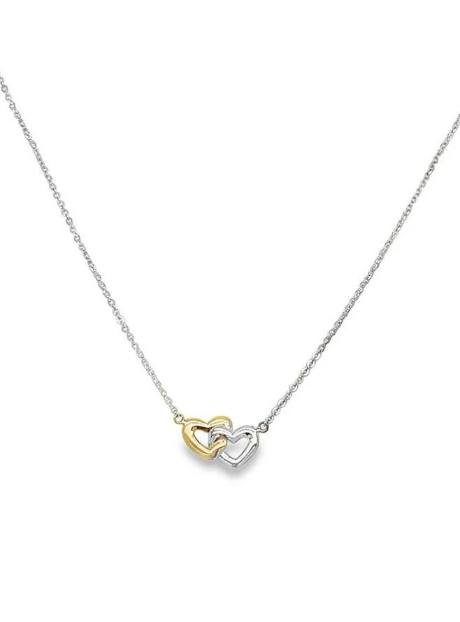 Interlocking Double Heart Charm Necklace in 9ct White Gold
