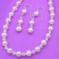 Sterling Silver Swarovski Crystal &amp; Pearl Earring and Necklace Set