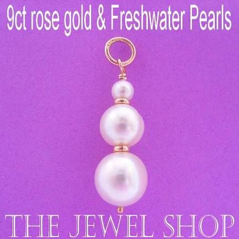 9ct Rose Gold Natural White Round Freshwater Pearl Pendant