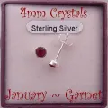 January Garnet Sterling Silver 4mm Crystal Earrings