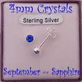 September Sapphire Birthstone Sterling Silver 4mm Crystal Earrings