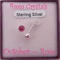 October Pink Rose Birthstone Sterling Silver 4mm Crystal Earrings