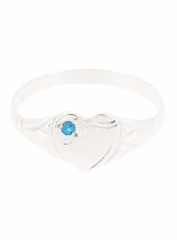 Sterling Silver Birthstone Heart Signet Ring