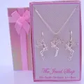 Sterling Silver Matching Tinkerbell Fairy Necklace &amp; 12mm Sleeper Earrings Gorgeous Shimmering Gift Box