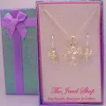 Sterling Silver Matching Cupid Love Angel Charm Necklace &amp; Earrings Gorgeous Shimmering Gift Box