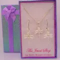 Sterling Silver Matching Dragonfly Charm Necklace &amp; Earrings Set