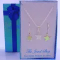 Sterling Silver Matching 9mm Star Charm Necklace &amp; 14mm Sleeper Earrings Gorgeous Shimmering Gift Box