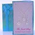 Sterling Silver 7mm Star Earrings &amp; Necklace Gorgeous Shimmering Gift Box