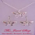 Sterling Silver Butterfly Matching Necklace and Sleeper Earrings Set