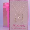 Sterling Silver Matching Dolphin Charm Necklace &amp; 12mm Sleeper Earrings Gorgeous Shimmering Gift Box