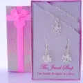 Sterling Silver Matching Four Leaf Clover Bracelet Charms &amp; Earrings Gorgeous Shimmering Gift Box